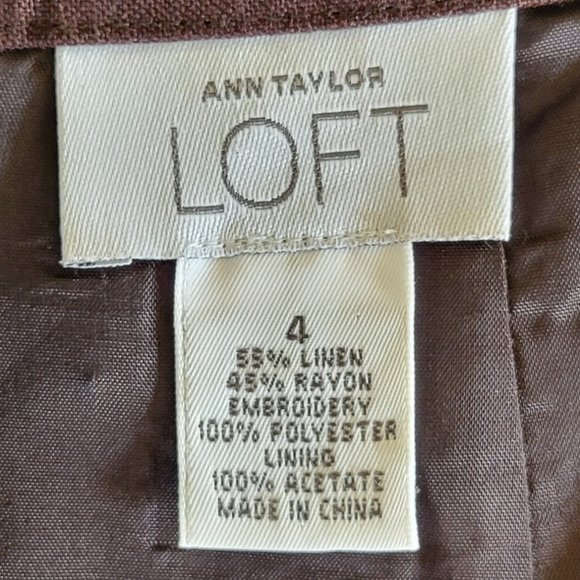 Ann Taylor Loft Linen Skirt Embroidered Fully Lined Mocha Brown - Picture 3 of 8